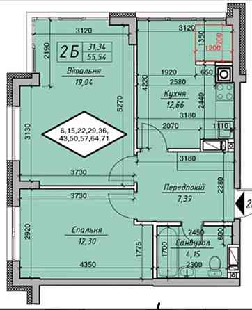 Продаж двокімнатної квартири 55,32м.кв. ЖК Нові Теремки с.Новосілки Киев