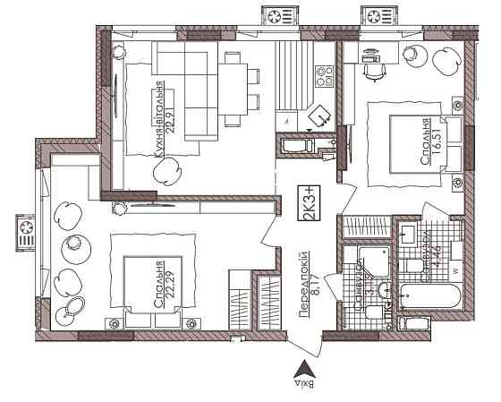 Краща ціна! 2-кімнатна квартира з краєвидом, Камертон, центр Киев