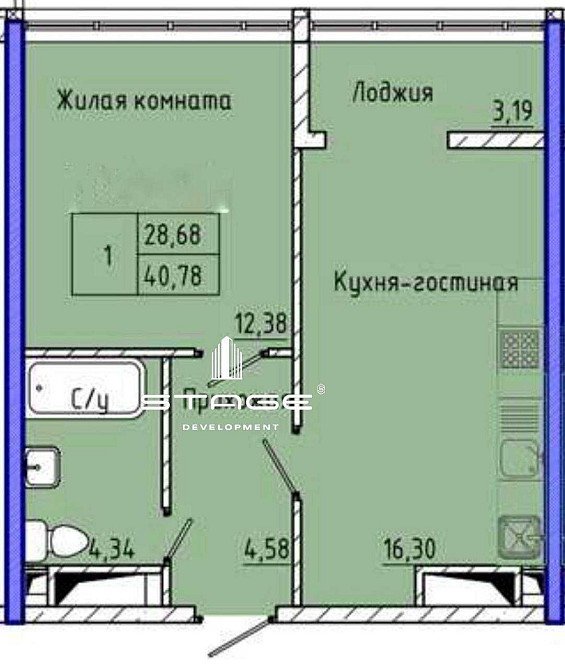 Однокомнатная квартира без ремонта 44 45 32 43 48 27Кадорр на Каманина Одеса - зображення 2