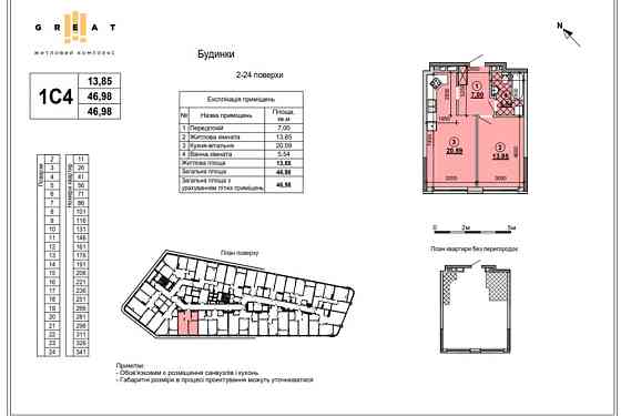 Видова 1-кімн. квартира ЖК Грейт Осокорки, Дніпровська Набережна Киев