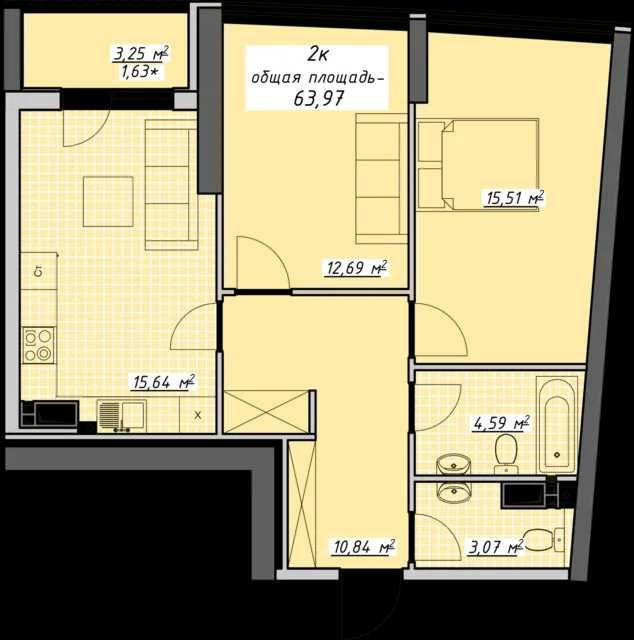 2-комн квартира 64 кв.м. в ЖК Атмосфера , вторая очередь Одеса - зображення 2