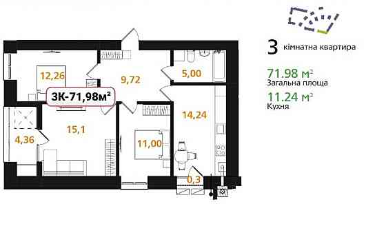 трикімнатна квартира напряму від забудовника Ивано-Франковск