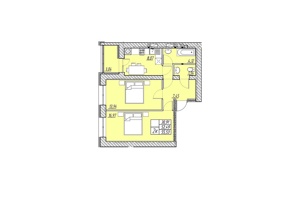2 кім квартира 55 м кв в новобудові Шептицького 101В Тернополь - изображение 1