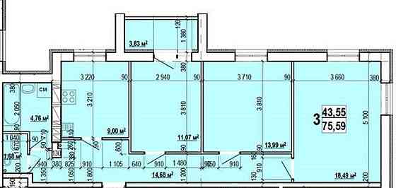 ЖК МИРА 3 продам 3-комн квартиру 75.6м2 в Новострое MV Харків