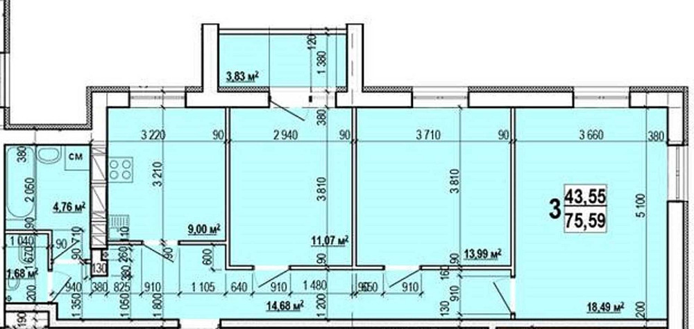 ЖК МИРА 3 продам 3-комн квартиру 75.6м2 в Новострое MV Харків - зображення 1