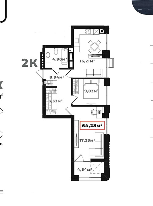 2кім квартира у центрі 64,28 кв.м. 7/9 пов розтермінування Ярковиця Ивано-Франковск - изображение 3