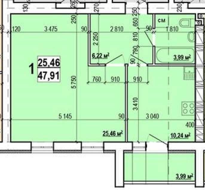 ЖК МИРА 3 продам 1-комн квартиру 48м2 в Новострое MV Харків - зображення 1