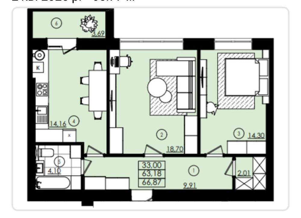 Двохкімнатна квартира жк Вишневий Микитинцы (Ивано-Франковская обл.) - изображение 4
