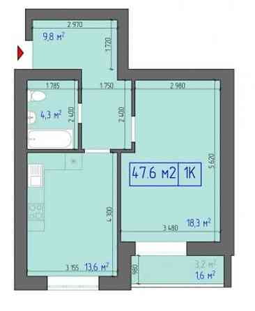 *Измаил* Продается 1-к квартира в ЖК "Капитан" — 47,6 м² + кладовка Ізмаїл