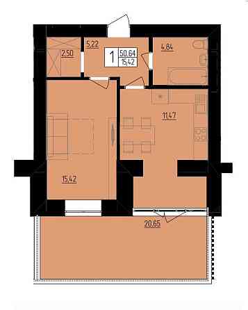 1-кімнатна квартира в новобудові з власною терасою. Хмельницький
