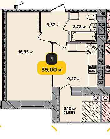 36041 продаж 1 кімнатної квартири р-н Південно-Захід, ЖК"Студентський" Хмельницький