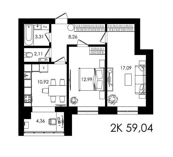 Перший внесок 30% на 2-кімнатну 59,04м2 у сучасному ЖК НОВА БУДОВА 2 Кам`янець-Подільський
