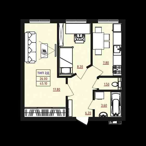 2 кімнат. квартира , 45 кв м по 700 долл кв м,13 поверх ЖК Острова Одесса