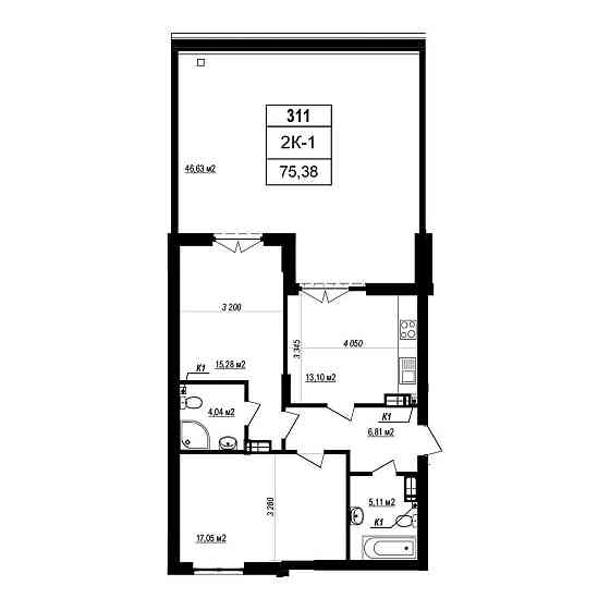 Двушка на 1 поверсі з власною терасою (площа тераси - 46 м2) Софиевская Борщаговка