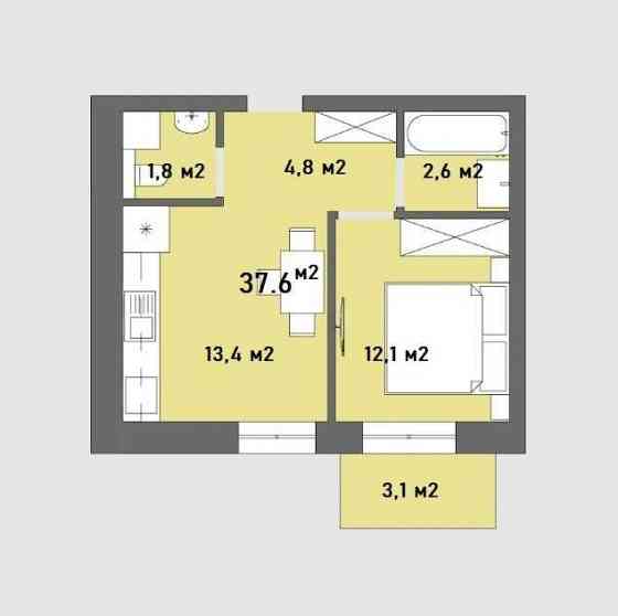 1кім кв. поруч з ЦЕНТРОМ. Кухня студія та Балкон. ЗАБУДОВНИК Ивано-Франковск
