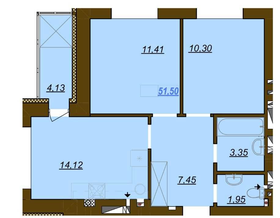 2-к квартира 51.51 м2 по ціні 1-к в ЖК Молодість 3 , м.Ірпінь без % Ирпень - изображение 2