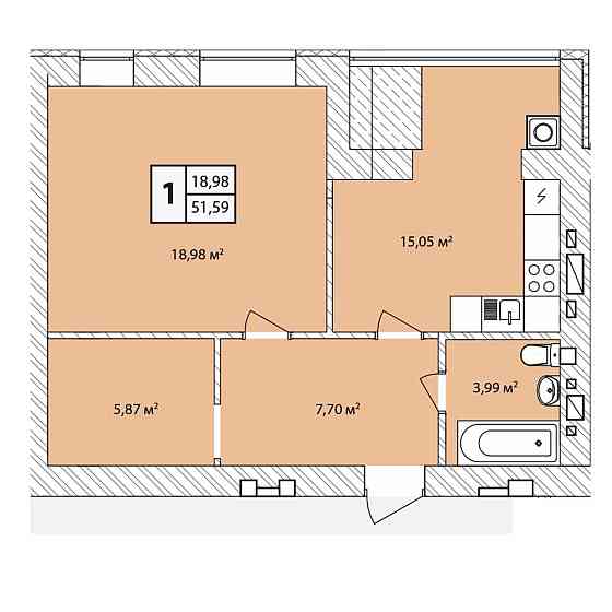Велика однокімнатна квартира Старокостянтинів