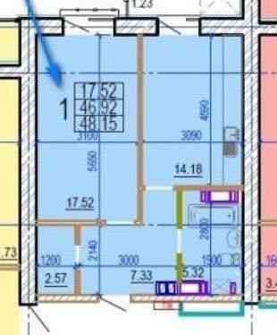 Продам большую 1 комнатную квартиру в ЖК ОВИС, 47м2 VW Харків