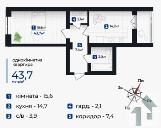 Чудова двостороння квартира 45,4 м2 з гардеробом неподалік озера Івано-Франківськ - зображення 1