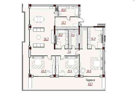 Элитные 3-комн. апартаменты 277 м²  в ЖК OZONE! Французский бульвар Одеса