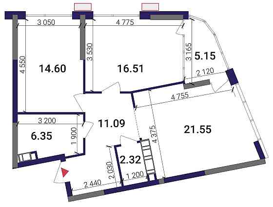 2к квартира 77,57 м2, ЖК Грейт (Great), 9 буд., 2R3, 21 поверх. Без%. Київ