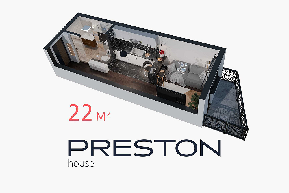 квартира з балконом в Києві | 22 м2 | метро Теремки | Нова Англія Київ - зображення 4