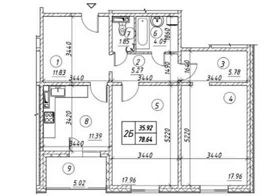 2к квартира 78,46 м вул Ревуцького, 54-а ЖК Ревуцький Харківській Київ