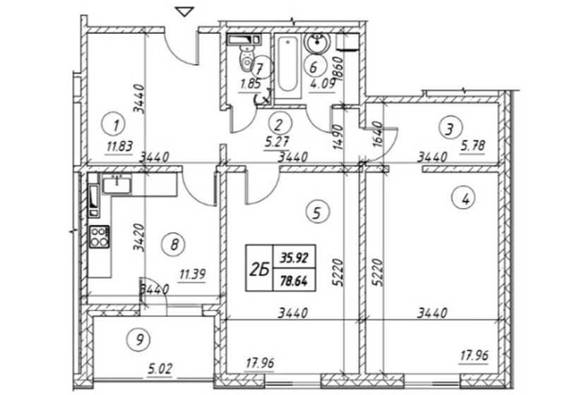 2к квартира 78,46 м вул Ревуцького, 54-а ЖК Ревуцький Харківській Київ - зображення 1