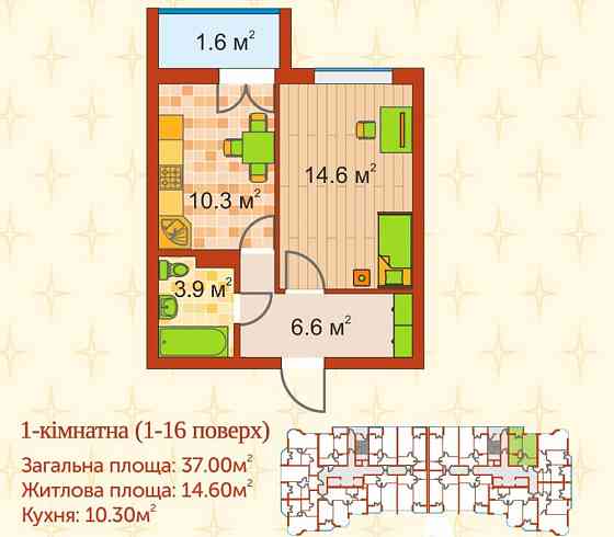 Однокімнатна квартира в готовому будинку, можна на ремонт! Без комісії Ирпень