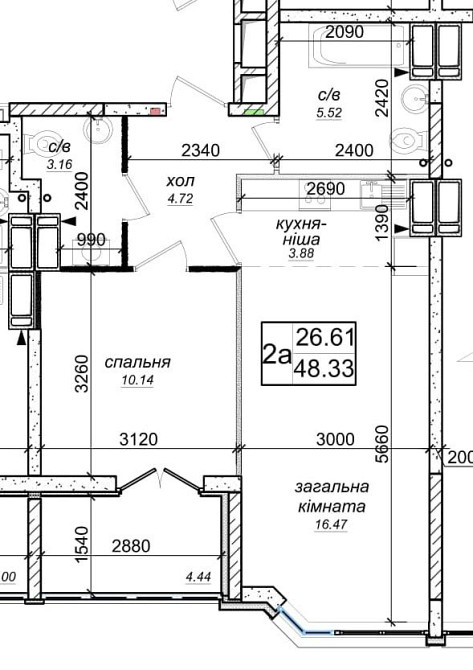 Продаж євродвушки 48м.кв в ЖК Одеський бульвар, метро Теремки, без% Великие Новоселки - изображение 1
