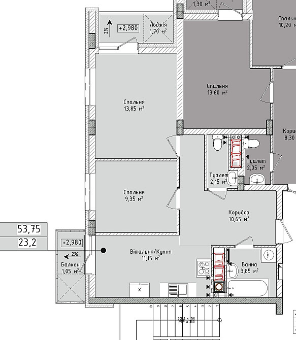 Продаж 2к кварт на 2-му пов. пл. 54 м2 в новобуд Солонка, вул Рубчака Солонка (Львовская обл.) - изображение 5