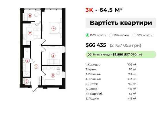 3кімнатна збудована 64,5 кв.м, ЦЕНТР, Ярковиця Ивано-Франковск
