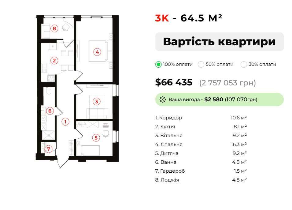 3кімнатна збудована 64,5 кв.м, ЦЕНТР, Ярковиця Ивано-Франковск - изображение 2