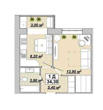 Центр,однокімнатна квартира ЖР Княгинин,продам,Галицька-Васильянок Ивано-Франковск