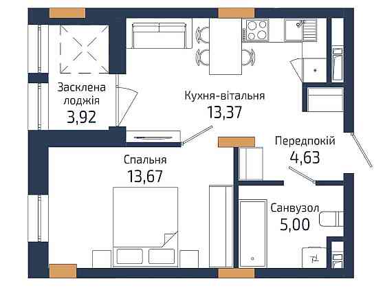 1-кім квартира у новобудові 41 м2 за 1240$/м2 на вул. Навроцького Львов