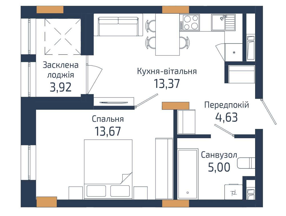 1-кім квартира у новобудові 41 м2 за 1240$/м2 на вул. Навроцького Львов - изображение 5