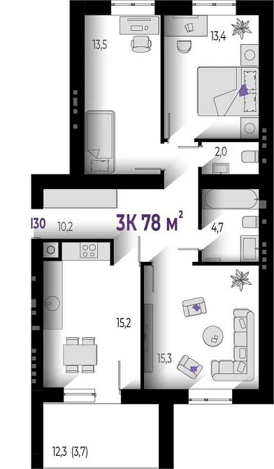 3-кімнатна квартира в ЖК "Квартал Краківський, поруч ТРЦ Veles Mall Вовчинець - зображення 7
