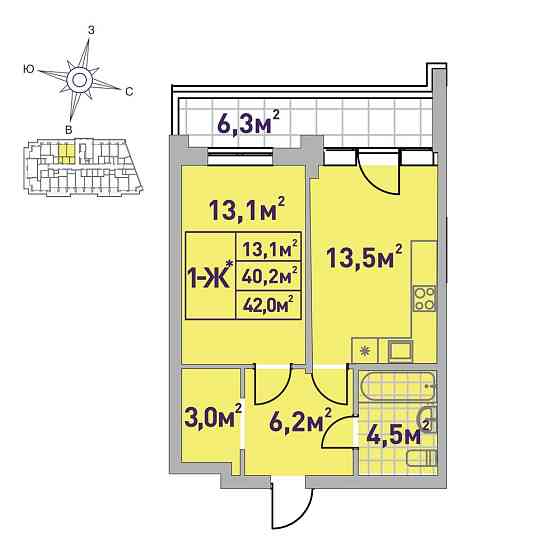 Олнокімнатна з балконом та гардеробом Ирпень