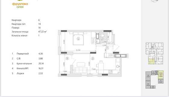 Продаж 1-кім кв з неймовірним краєвидом в ЖК Фруктова Алея Львов