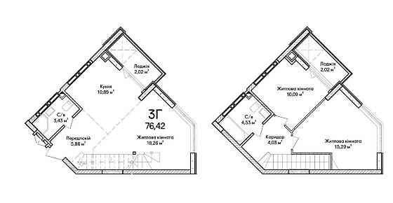 Дворівнева 3-кімнатна з лоджією — 76.42 м², ЖК Синергія Сіті, Ірпінь Ирпень