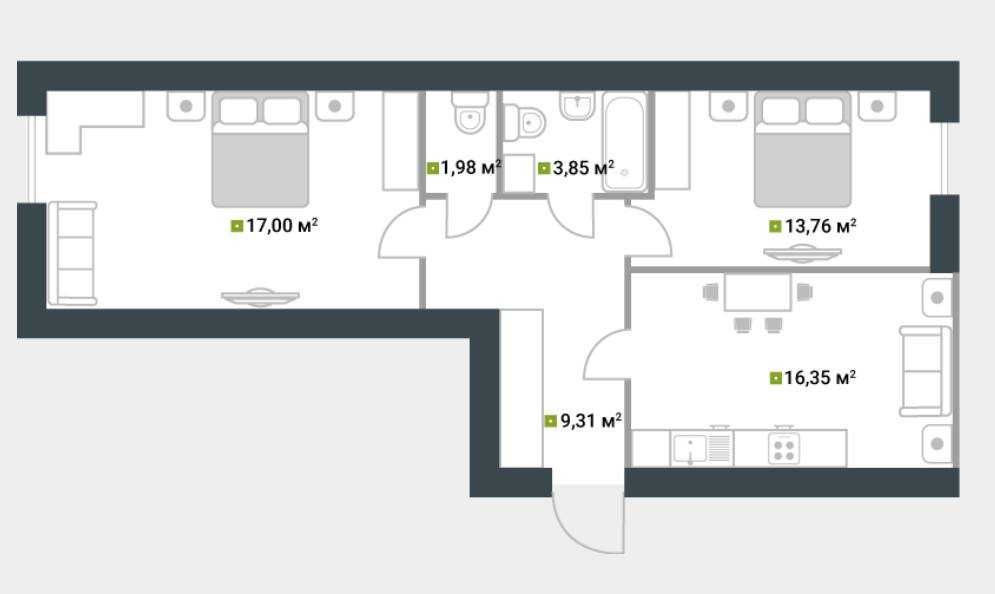 Продаж 2к, 64м2 +котел, тепла підлога, стяжка, штукатурка, сантехніка Буча - зображення 2