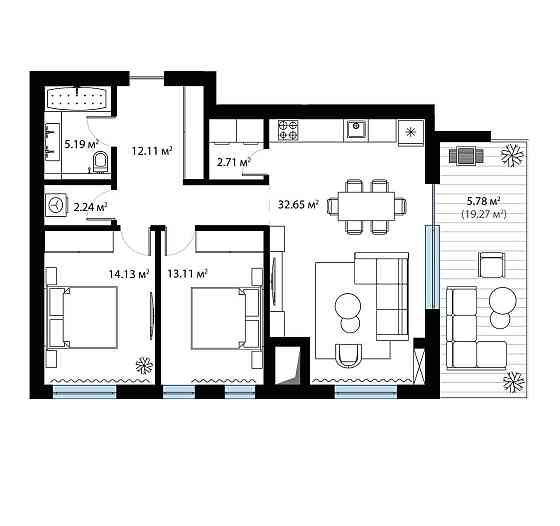 Продаж. Двокімнатна квартира з видом на гори з терасою. Тячів. 5.30 Тячів