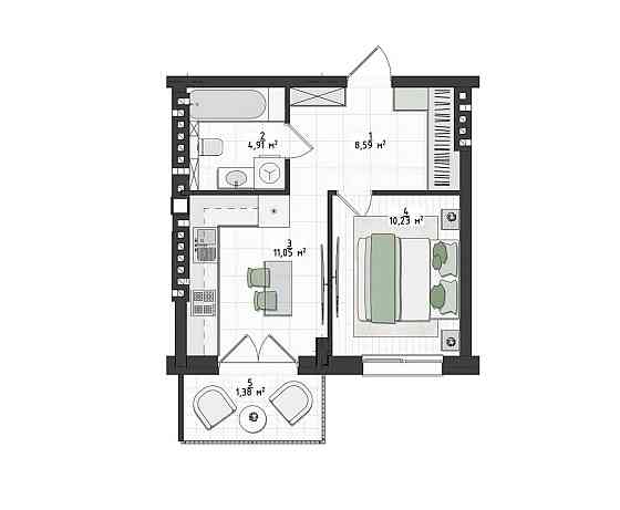 Продаж 1 кімнатна 36 мкв 4 поверх Винники Винники