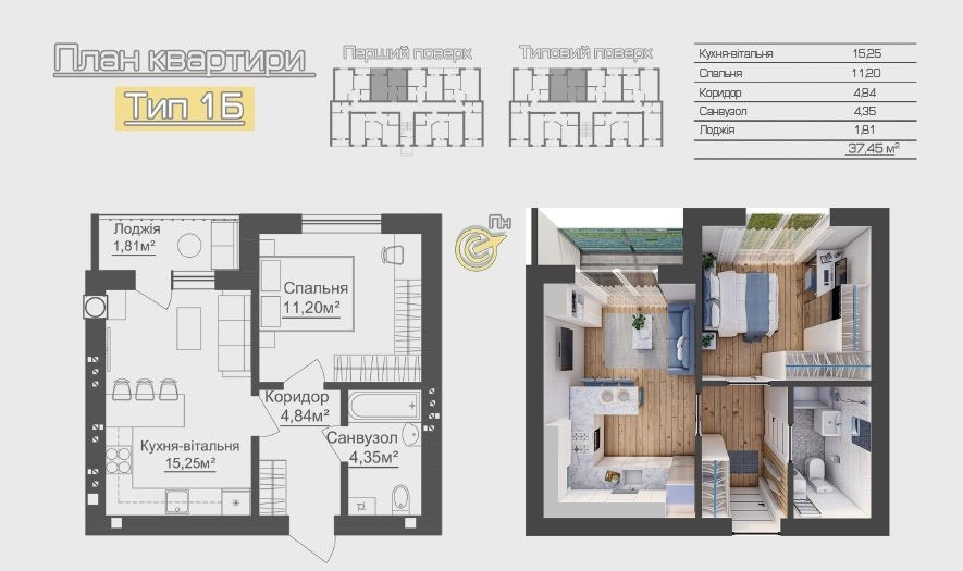 Однокімнатна квартира з частковим ремонтом! Гостомель - зображення 2