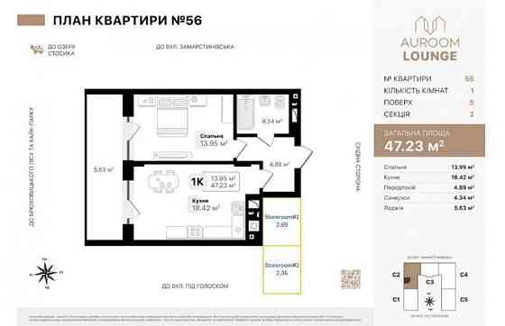 Продаж 1 кім.квартири вул.Під Голоском ЖК Auroom Lounge Львов