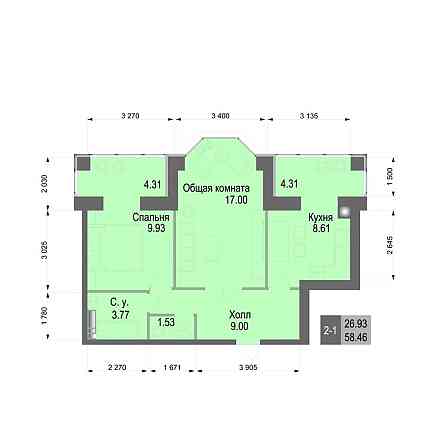 2-кімнатна Софіївська Сфера 58,46 м Розстрочка без% 15700$ перш.внесок Софиевская Борщаговка
