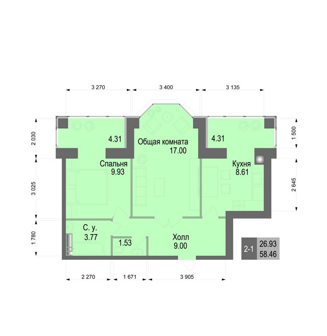 2-кімнатна Софіївська Сфера 58,46 м Розстрочка без% 15700$ перш.внесок Софіївська Борщагівка - зображення 1