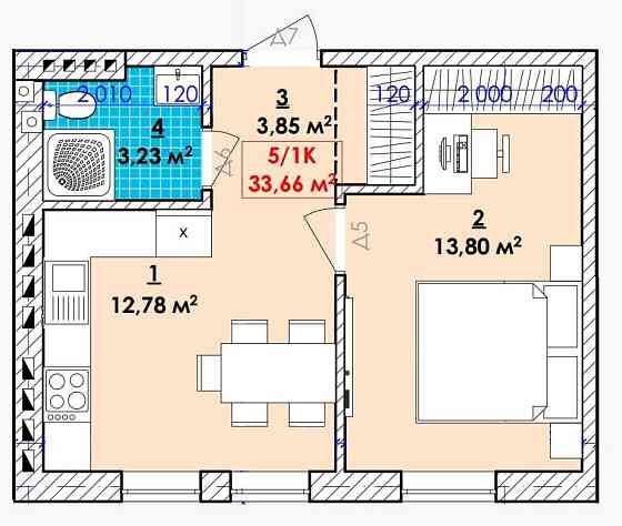 1 кім квартира , площа 33.66 м.кв , вул. Довбуша(Чукалівка) Чукалівка