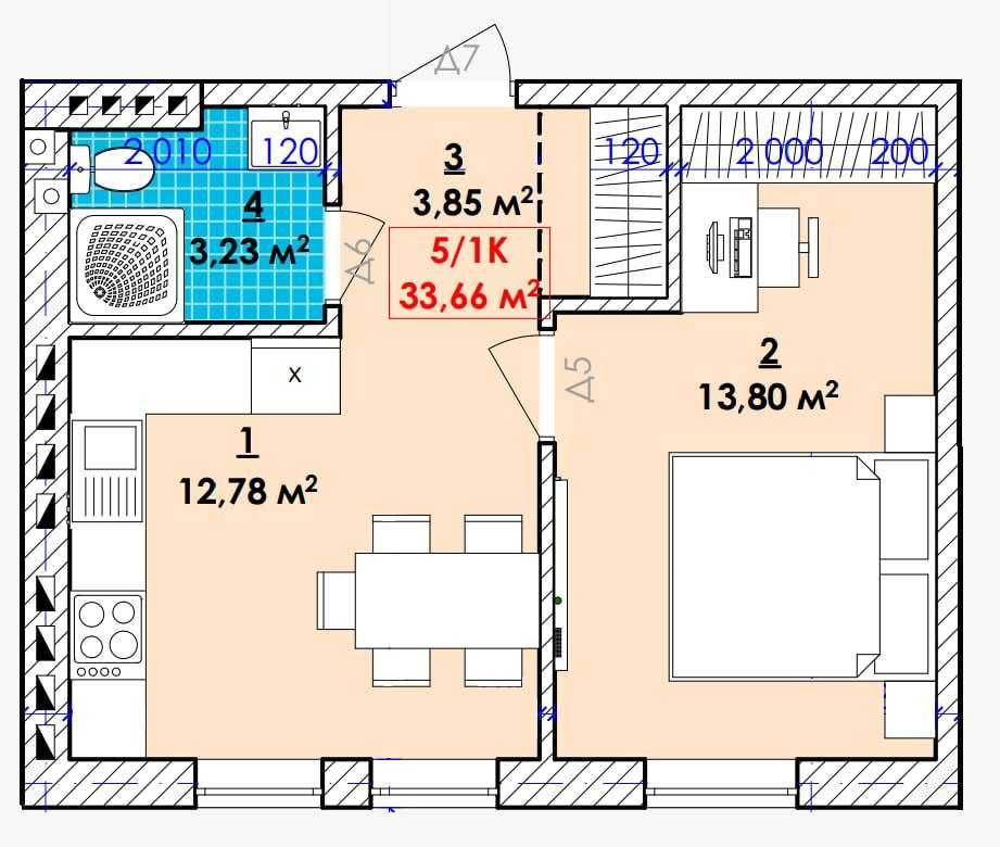 1 кім квартира , площа 33.66 м.кв , вул. Довбуша(Чукалівка) Чукаловка - изображение 1