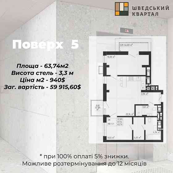 2-х кімнатна квартира в ЖК "Шведський Квартал" Дрогобич